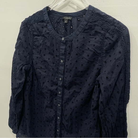 Tablots Eyelet Dots Cotton Lightweight Long Sleeve Shirt Button Down Navy Blue M - Picture 4 of 7